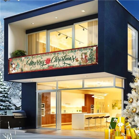 Vintage Christmas Decorations Outdoor Yard Fence Banner Sign, Merry Christmas - Picture 2 of 8